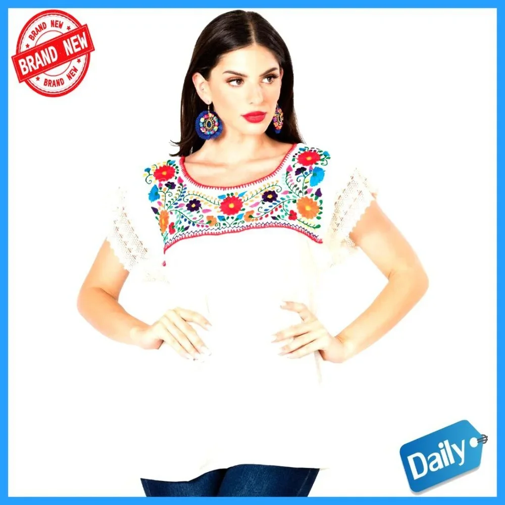 Girls Embroidered Cotton Blouse Long Sleeve Classic Fit 3X-Large